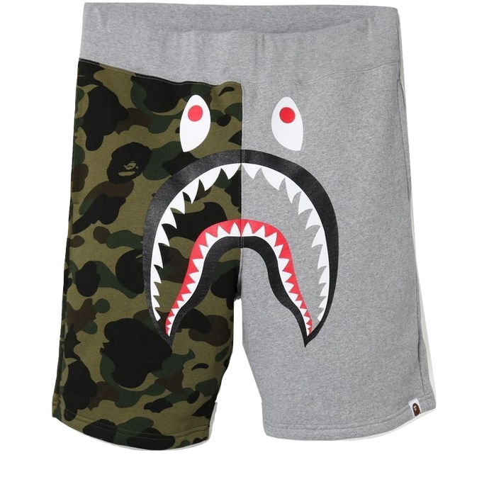 A Bathing Ape Shark Sweat Shorts - Gray/Green Camo