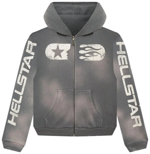 Hellstar Zip Up Sweatshirt - Grey - Used Hellstar