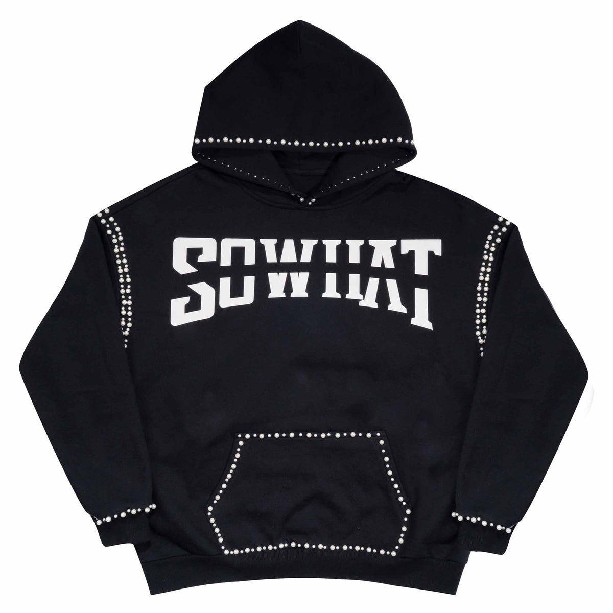 SOWHAT Nail Bead Pullover Hooded Sweatshirt Black SOWHAT