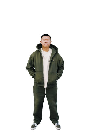 Grails SF Zip Up Hoodie Acid Wash Olive Green grails sf