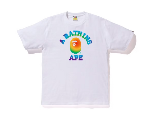 A Bathing Ape Rainbow College Tee - White Bape