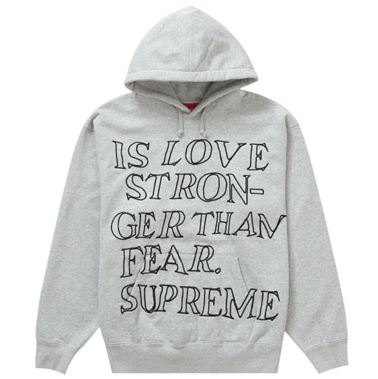 Supreme Stronger Than Fear Hooded Sweatshirt - Heather Grey - Used Supreme