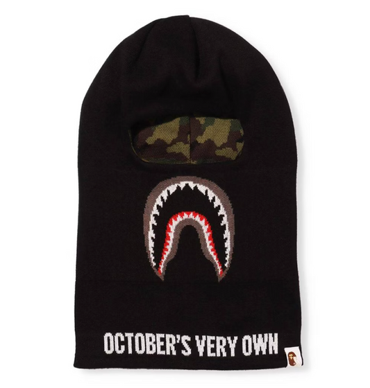 A Bathing Ape x OVO Woodland Camo Shark Reversible Balaclava - Black Bape