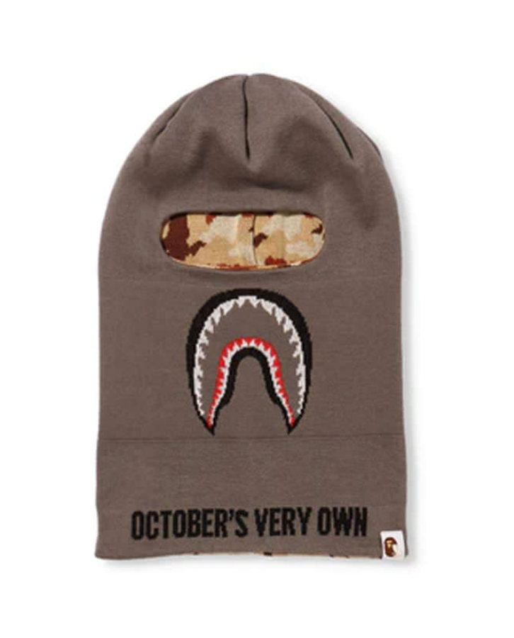 A Bathing Ape x OVO Woodland Camo Shark Reversible Balaclava - Gray Bape