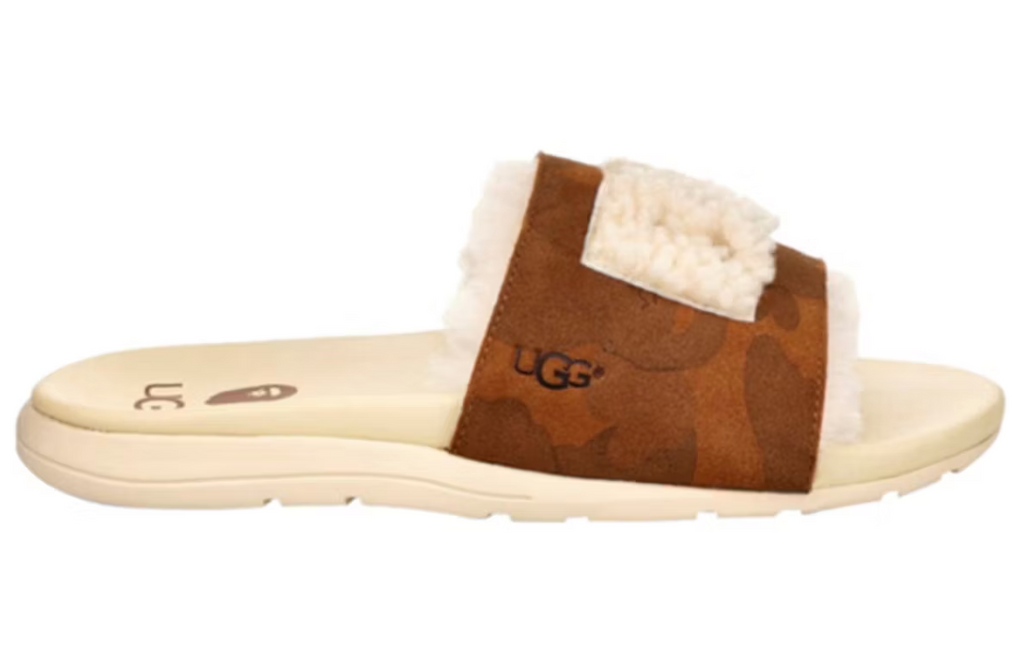 A Bathing Ape x UGG Xavier Fur Logo Slide - Chestnut