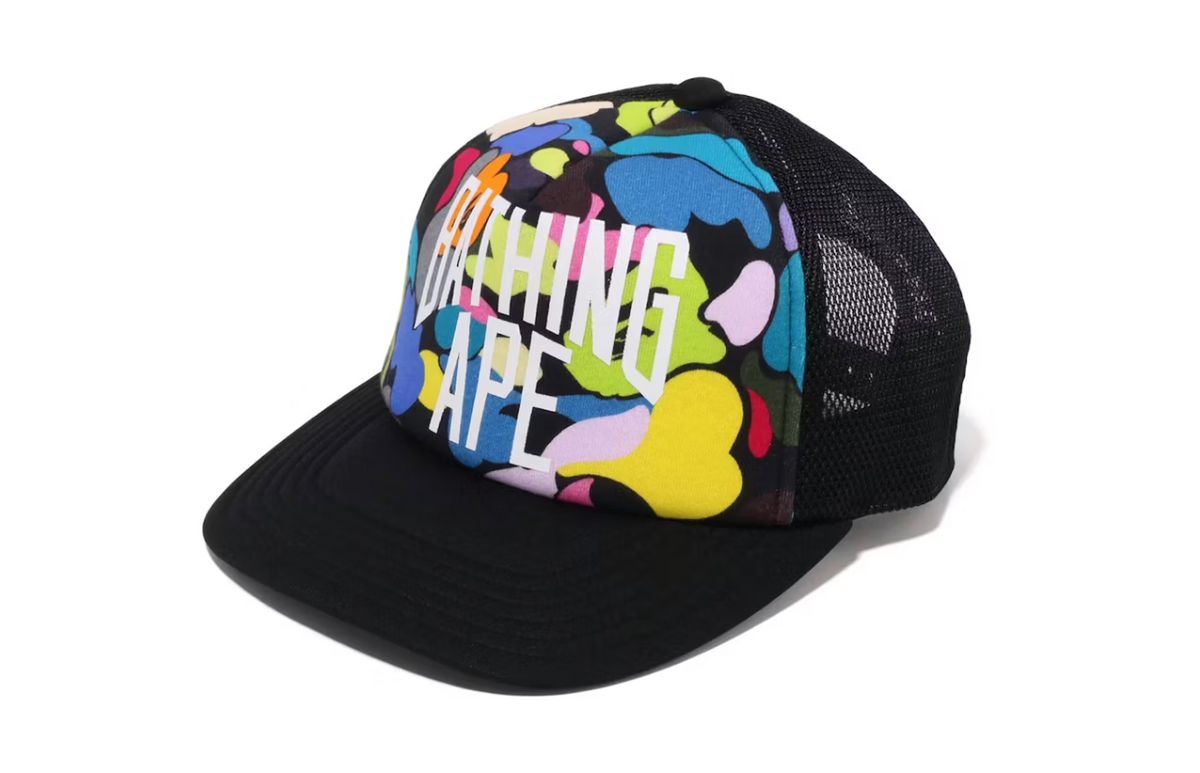 A Bathing Ape Multi Camo NYC Logo Mesh Cap - Black Bape