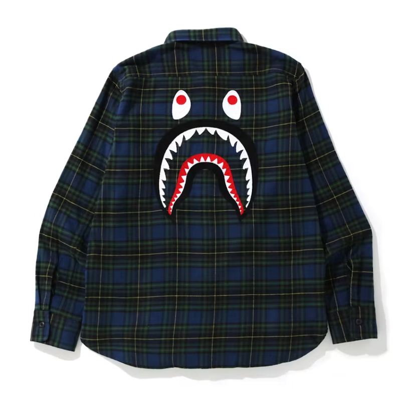 BAPE Shark Flannel Check Shirt - Green - Used