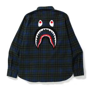 BAPE Shark Flannel Check Shirt - Green - Used
