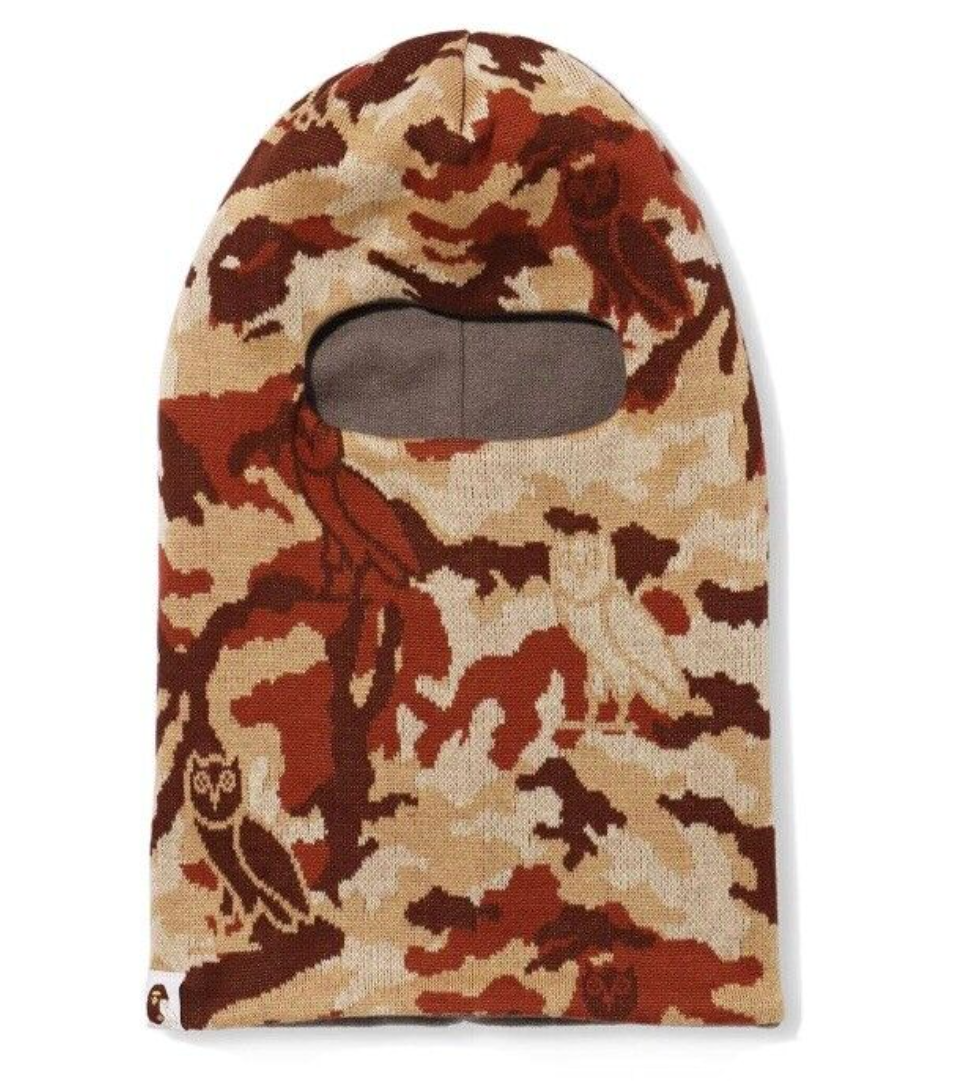 A Bathing Ape x OVO Woodland Camo Shark Reversible Balaclava - Gray Bape