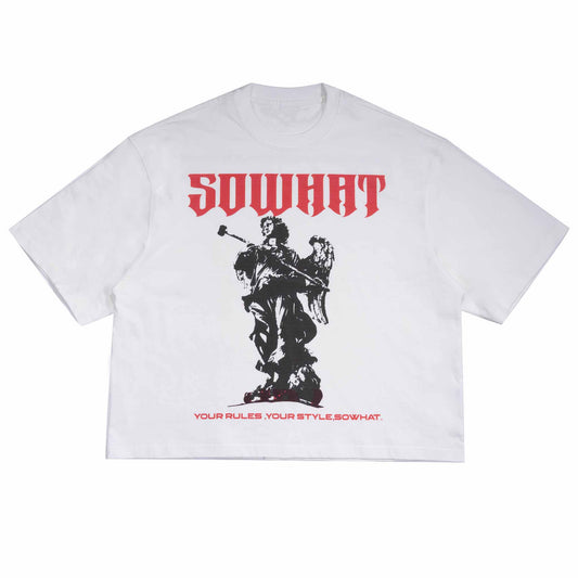 SOWHAT Guardian Angle Oversize Crop Tee White