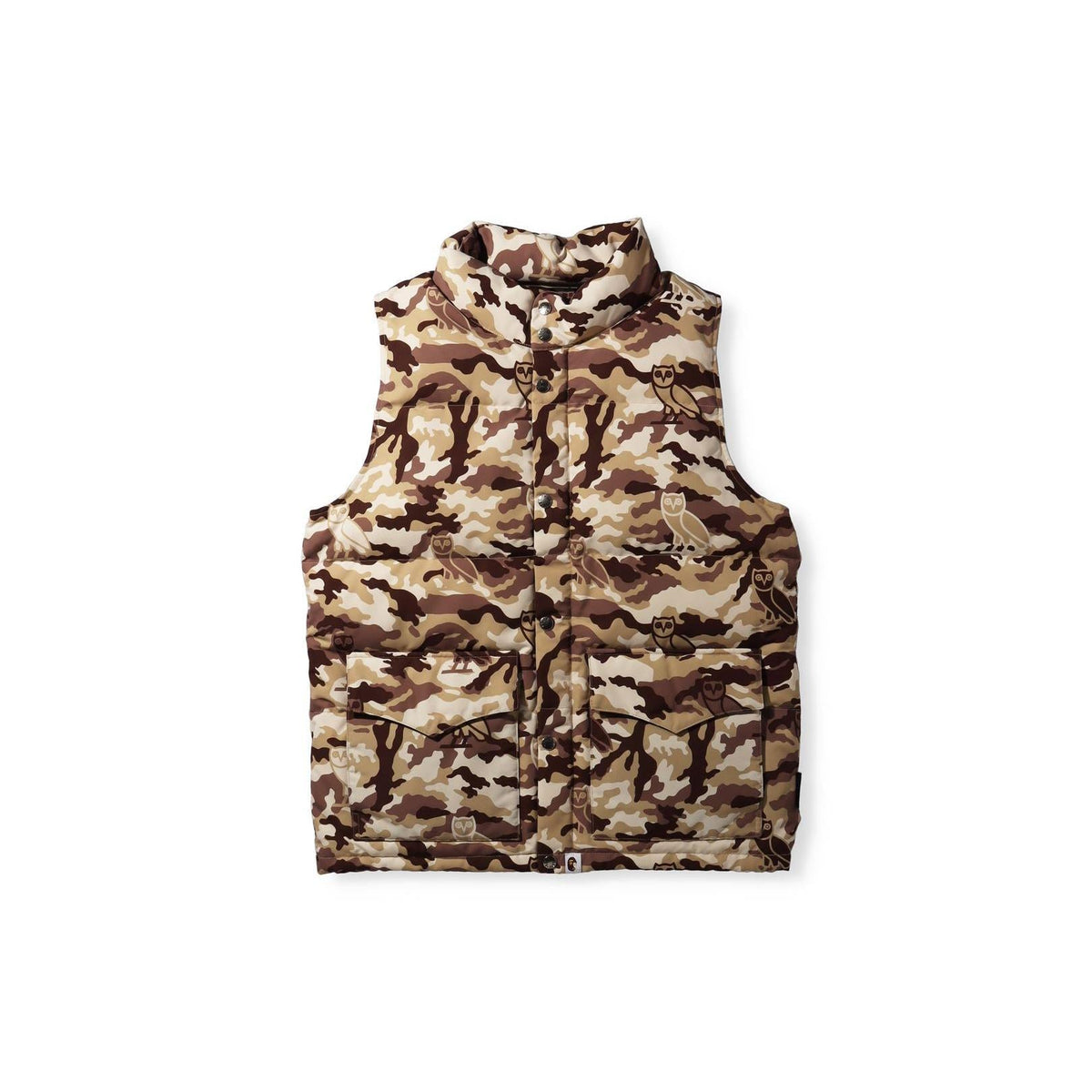 A Bathing Ape X OVO Woodland Camo Down Vest - Beige Bape