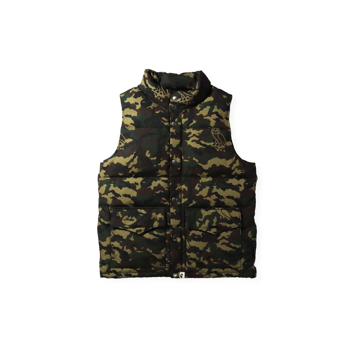 A Bathing Ape X OVO Woodland Camo Down Vest - Green Bape