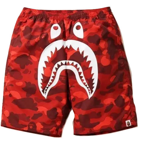 A Bathing Ape Color Camo Shark Beach Shorts - Red Bape
