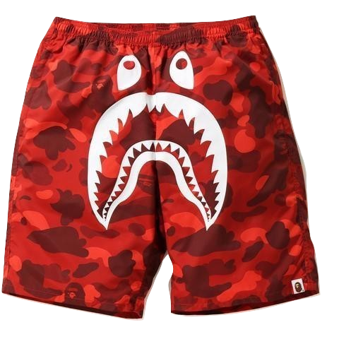 A Bathing Ape Color Camo Shark Beach Shorts - Red