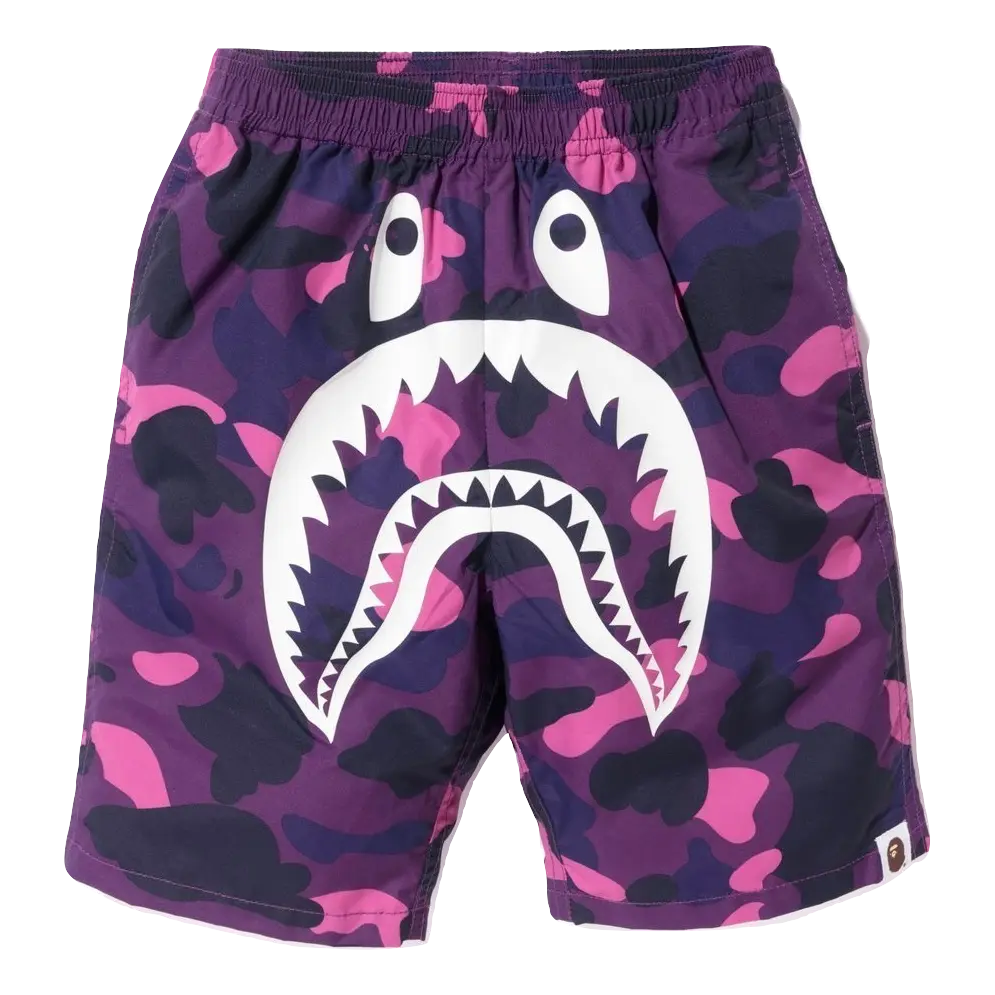 A Bathing Ape Color Camo Shark Beach Shorts - Purple Bape