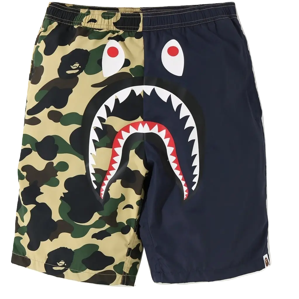 A Bathing Ape 1st Camo Shark Beach Short - Navy/Yellow Camo Bape