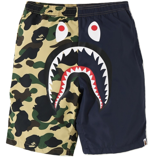 A Bathing Ape 1st Camo Shark Beach Short - Navy/Yellow Camo
