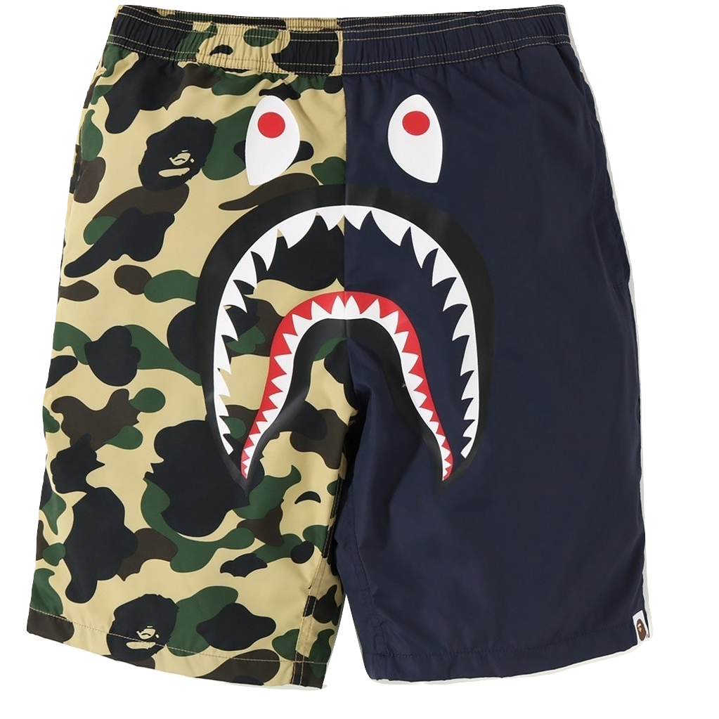 A Bathing Ape 1st Camo Shark Beach Short - Navy/Yellow Camo