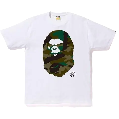 A Bathing Ape Woodland Camo Mad Face Tee - White Bape