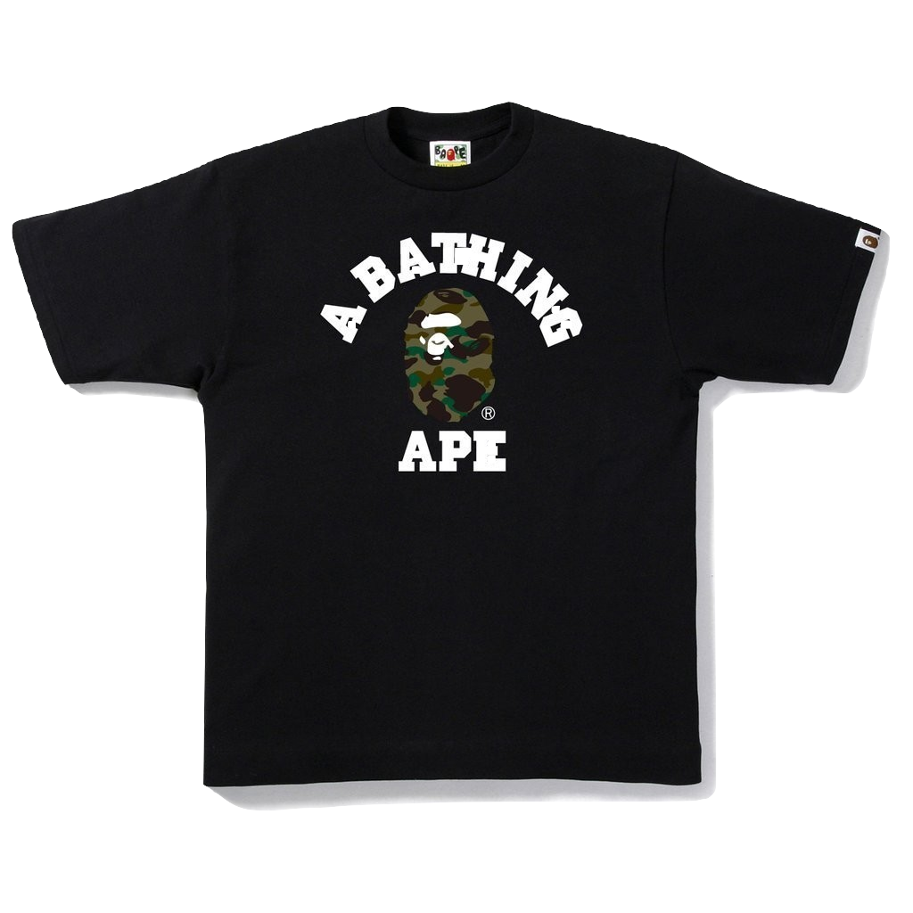A Bathing Ape 1st Camo College Tee - Black/Green Camo - Used Bape