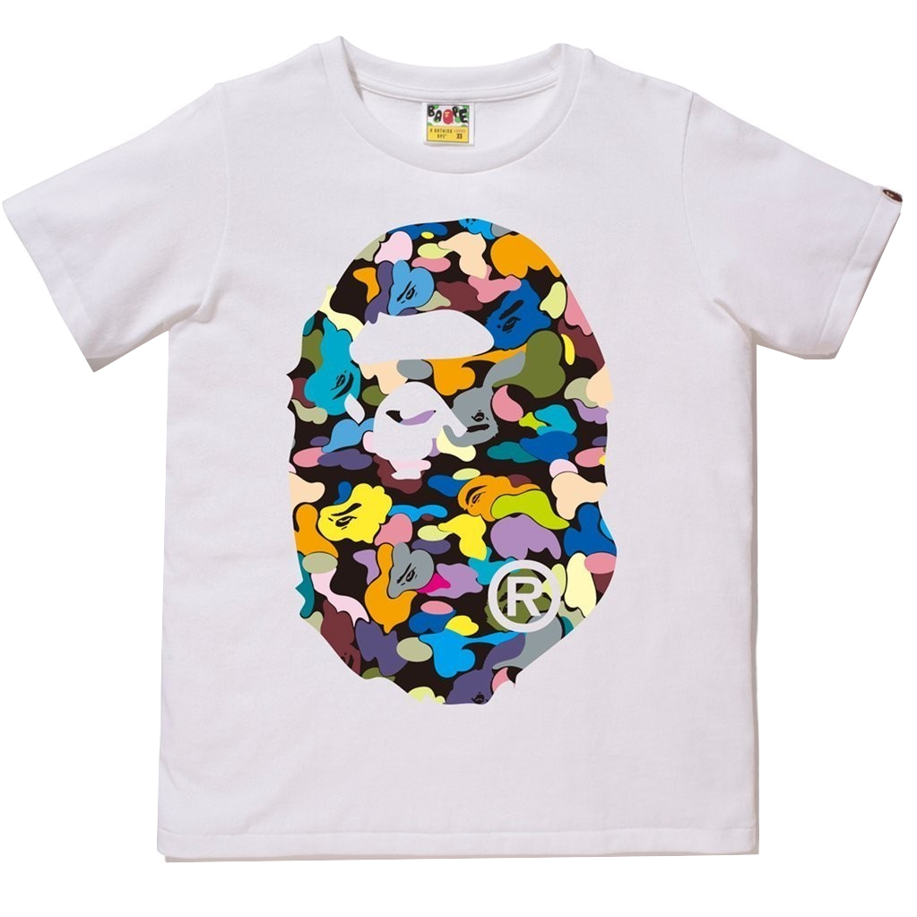 Bape Womens Multi Camo Big Ape Tee - White - Used