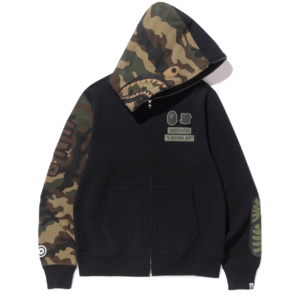 Bape X Undefeated Woodland Camo Shark Hoodie