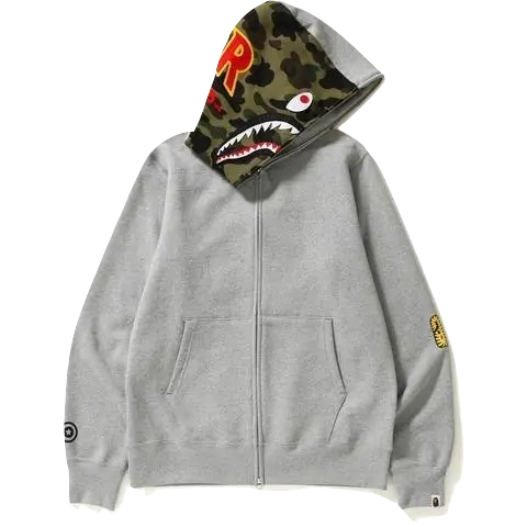 A Bathing Ape 2nd Shark Full Zip PONR Hoodie - Gray Bape