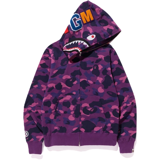 A Bathing Ape Color Camo Shark Full Zip Hoodie - Purple Camo