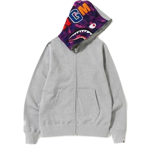 A Bathing Ape Shark Full Zip Hoodie - Gray/Purple Hood - Used