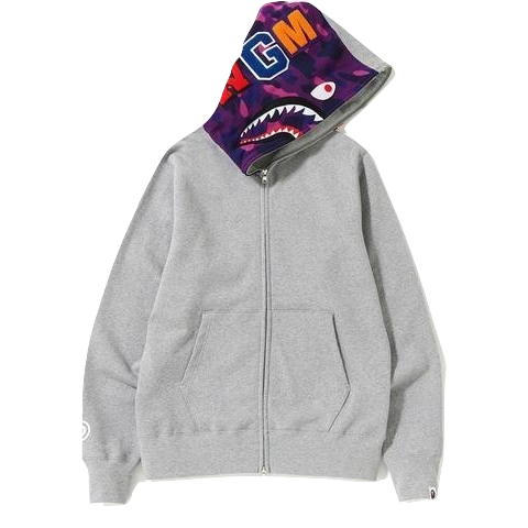 A Bathing Ape Shark Full Zip Hoodie - Gray/Purple Hood - Used