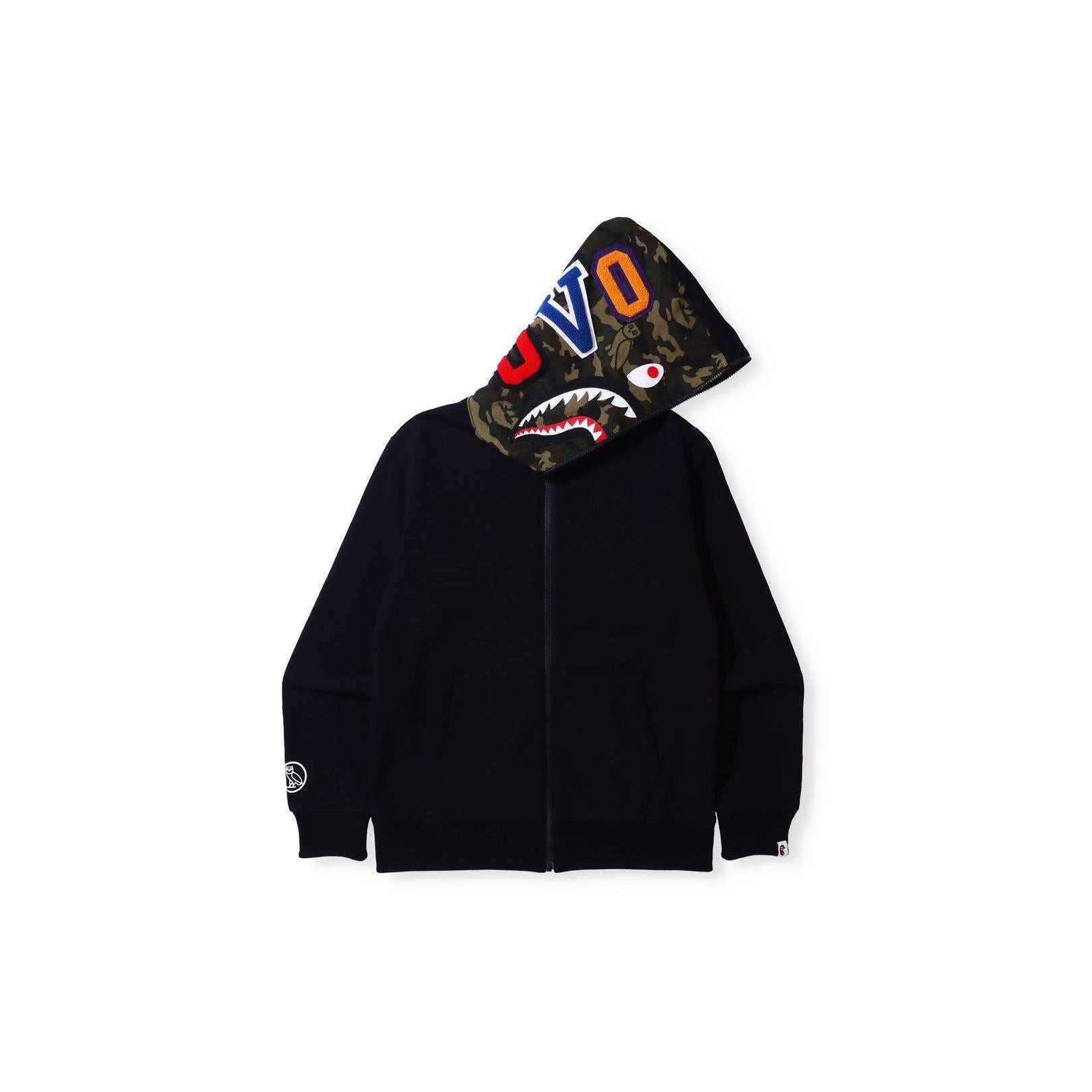 A Bathing Ape X OVO Woodland Camo Shark Reversible Full Zip Hoodie