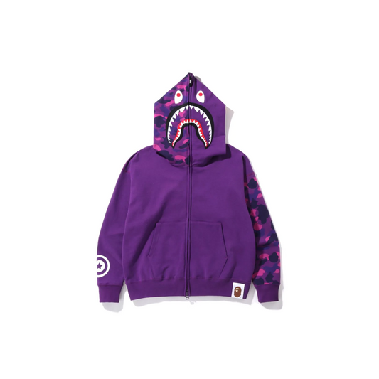 A Bathing Ape Color Camo Giant Shark Full Zip Hoodie - Purple