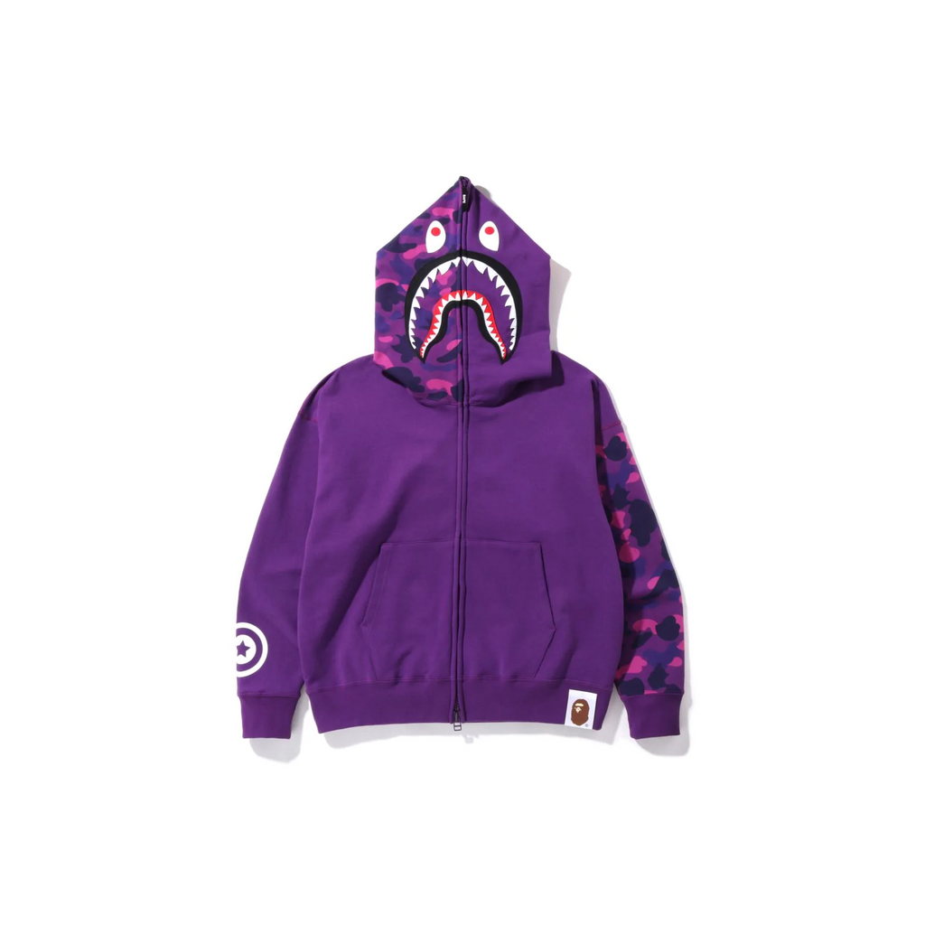 A Bathing Ape Color Camo Giant Shark Full Zip Hoodie - Purple