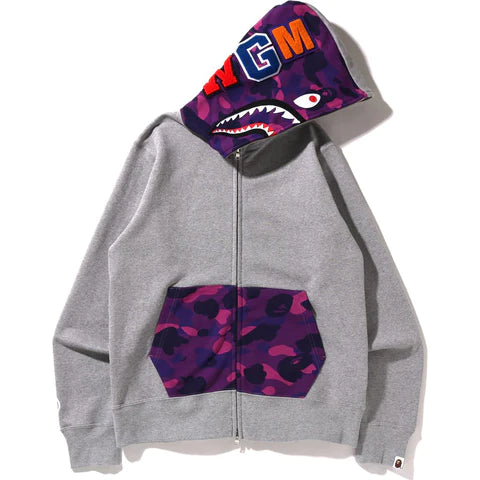 A Bathing Ape Color Camo Shark Full Zip Hoodie Grey Purple