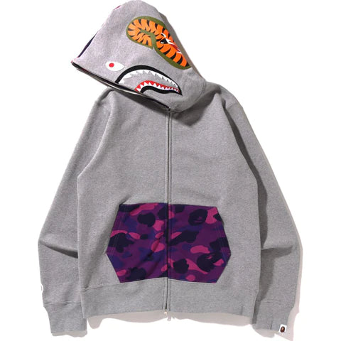 A Bathing Ape Color Camo Shark Full Zip Hoodie - Grey/Purple