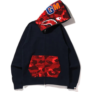 A Bathing Ape Color Camo Shark Full Zip Hoodie - Navy/Red