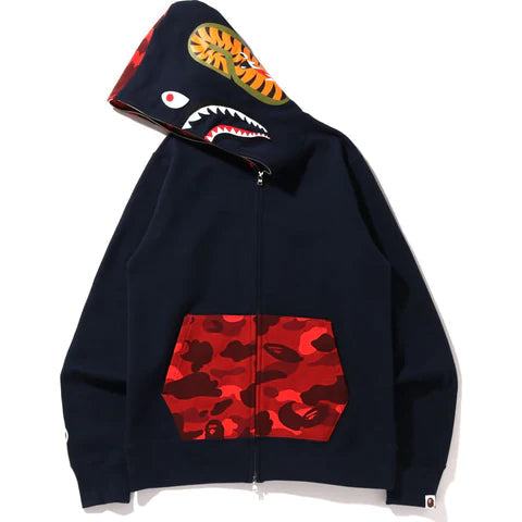 A Bathing Ape Color Camo Shark Full Zip Hoodie - Navy/Red Bape