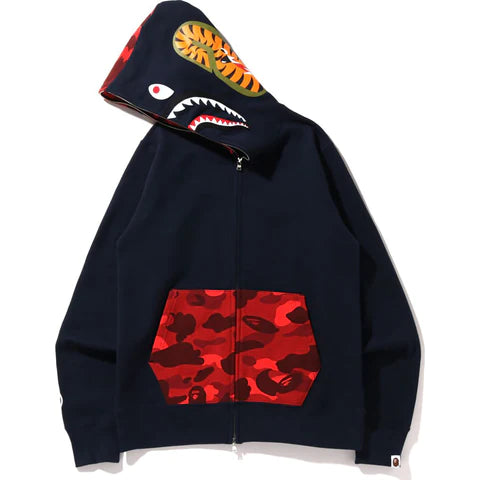 A Bathing Ape Color Camo Shark Full Zip Hoodie - Navy/Red