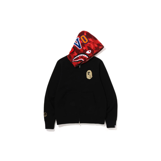 A Bathing Ape X OVO Ape Shark Zip Hoodie - Black/Red Camo Bape