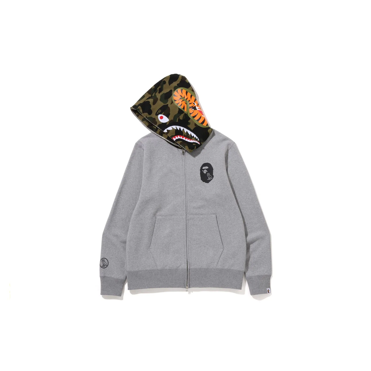 A Bathing Ape X OVO Ape Shark Zip Hoodie - Grey/Green Bape