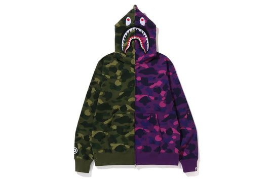 A Bathing Ape Color Camo Shark Full Zip Hoodie - Green/Purple
