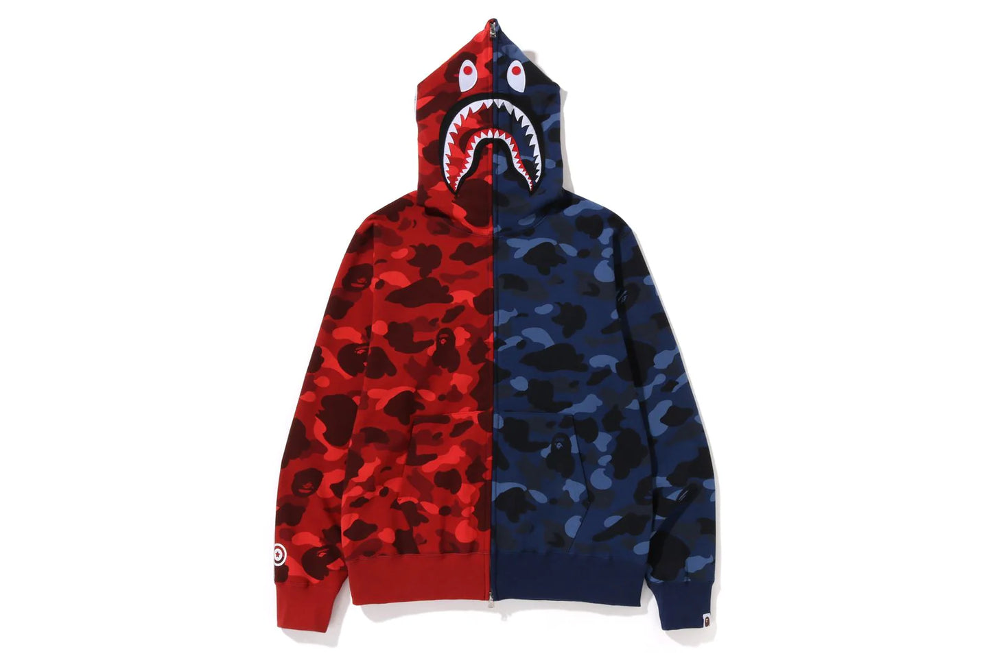 A Bathing Ape Color Camo Shark Full Zip Hoodie Navy Red Grails SF