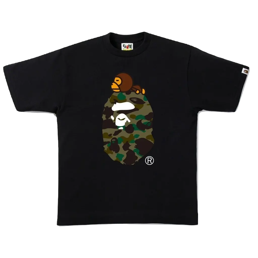 A Bathing Ape 1st Camo Milo on Big Ape Tee - Black/Green Camo Bape
