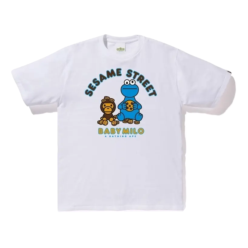A Bathing Ape x Sesame Street Milo & Cookie Monster Tee - White Bape