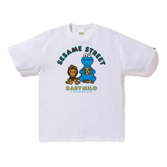 A Bathing Ape x Sesame Street Milo & Cookie Monster Tee - White Bape