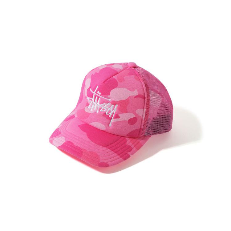 BAPE X Stussy Trucker Cap - Pink Bape