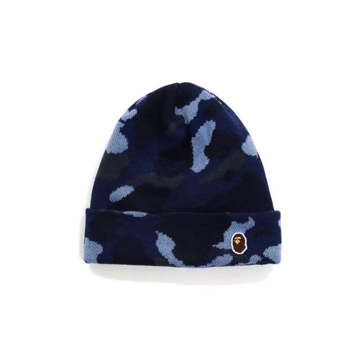 A Bathing Ape Color Camo Knit Cap  - Navy Blue Bape