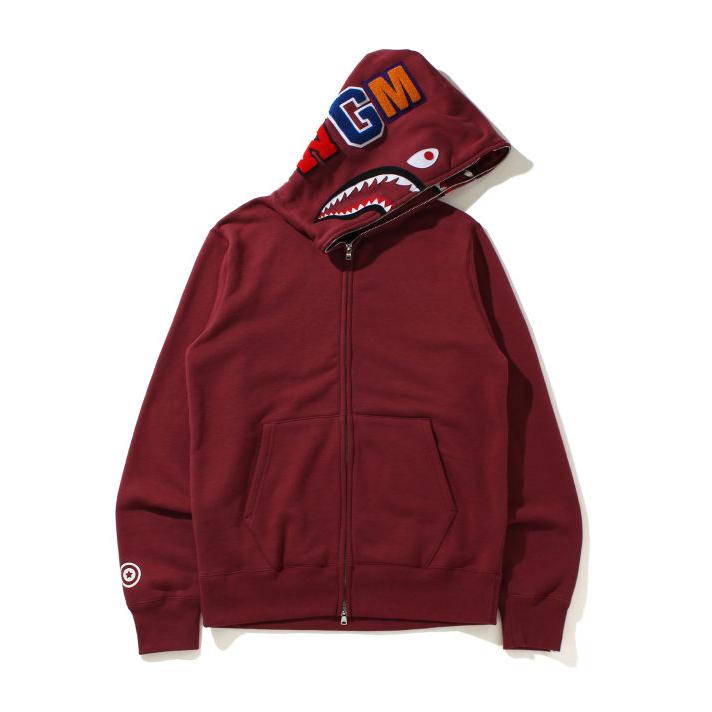 A Bathing Ape Double Side Shark Full Zip Hoodie - Burgundy Bape