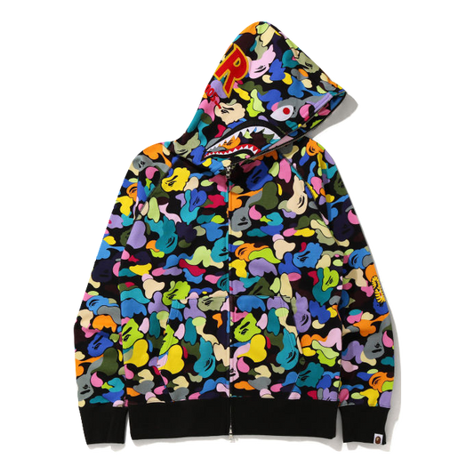 A Bathing Ape Shark Full Zip Hoodie - Black/ Multi Camo Bape