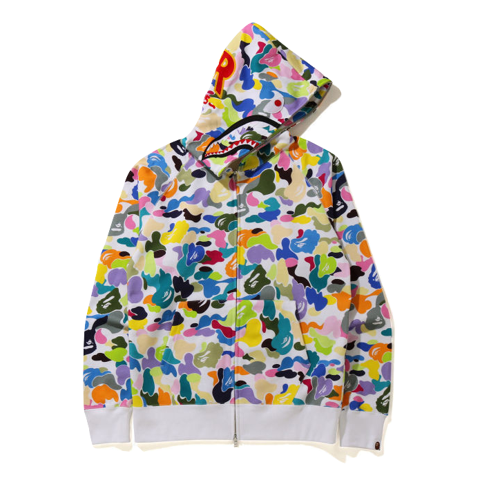 A Bathing Ape Shark Full Zip Hoodie - White/ Multi Camo Bape